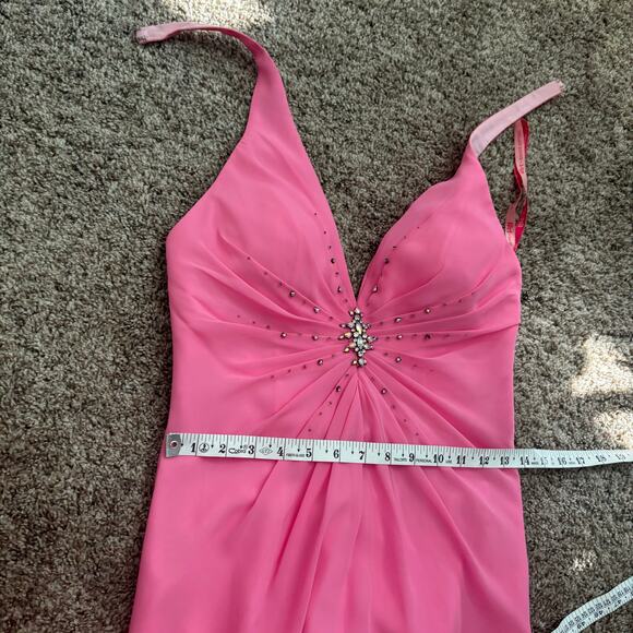Flirt by Maggy Sottero Pink Formal Gown Halter Neck Prom Pink Beaded Y2K XS - Picture 11 of 16